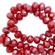Faceted glass beads 8x6mm disc Carmine red-pearl shine coating